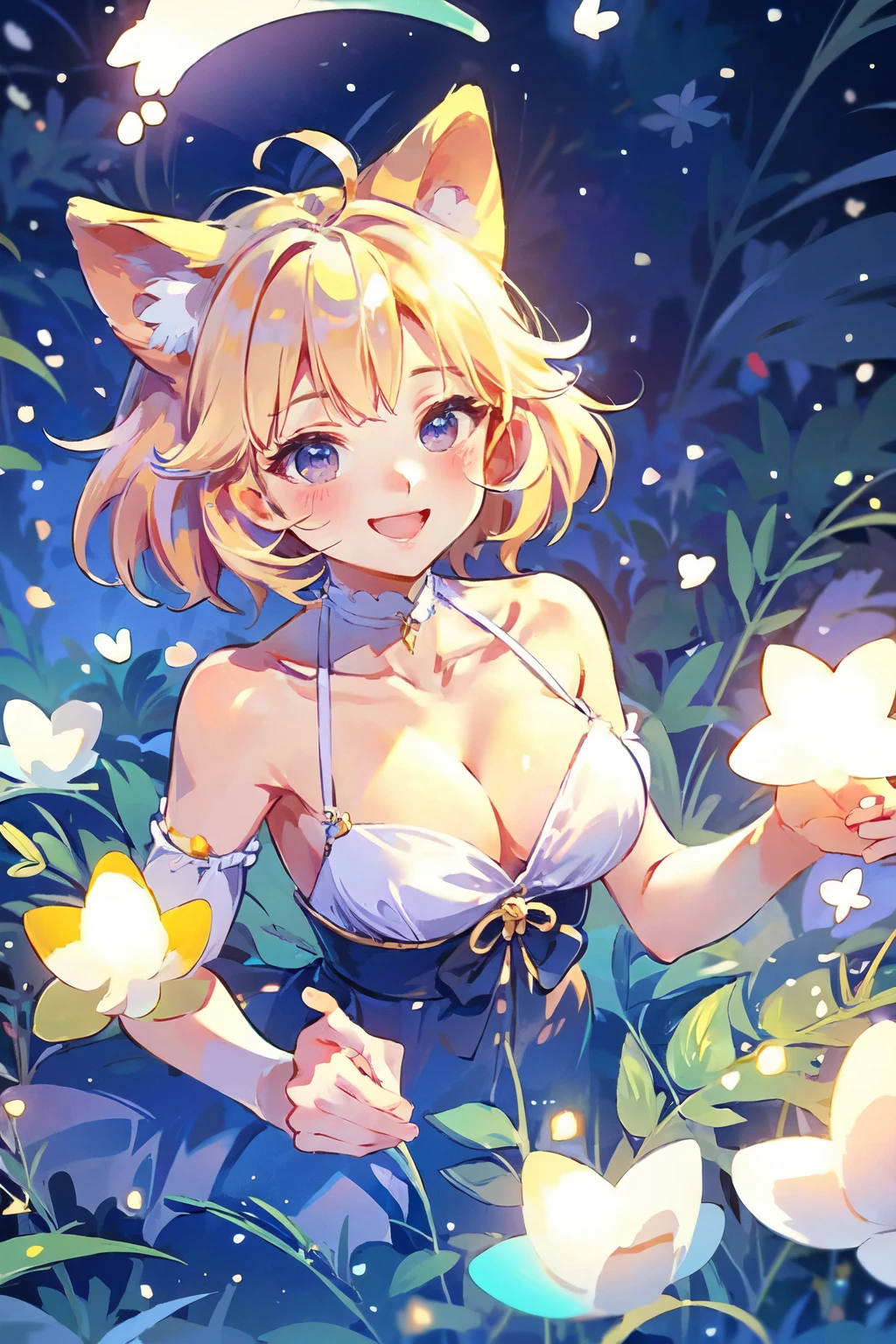Highest quality、Fairy Girl、Bright and colorful hair、smile、Delicate hair、Highly detailed face、Beautiful 、Whimsical、Perfect lighting、Soft touch illustrations