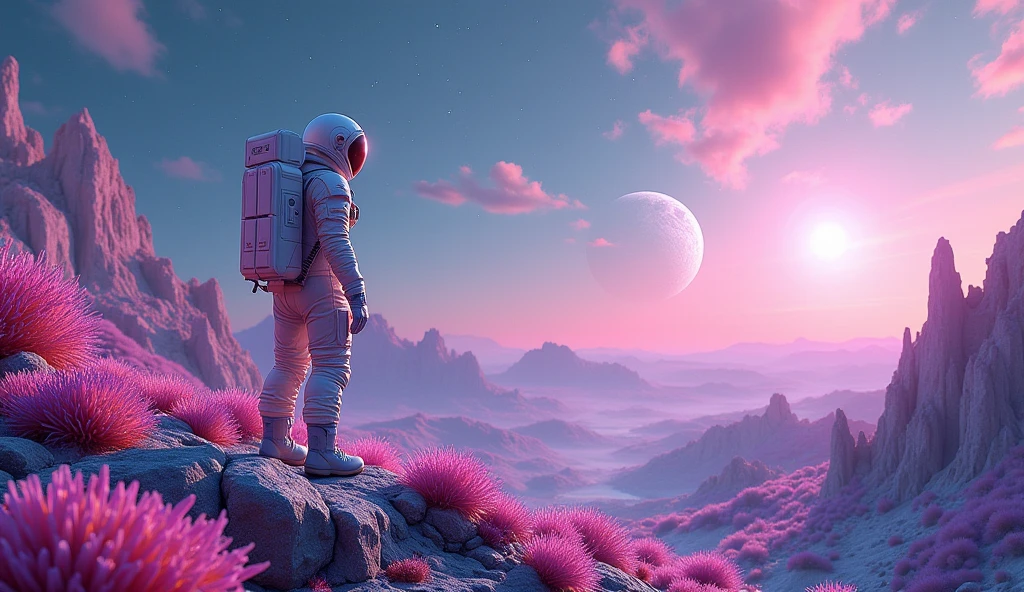 Create me a picture of an astronaut on a beautiful planet