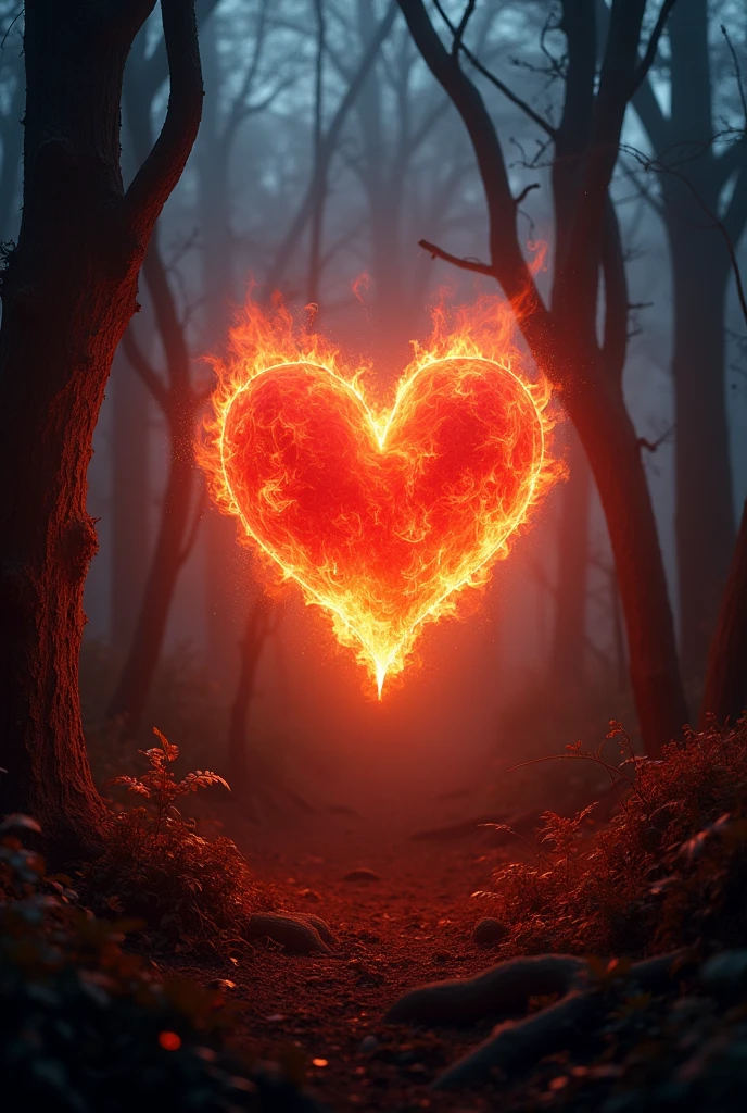 Create an image of a burning heart illuminating the environment where it is located.
