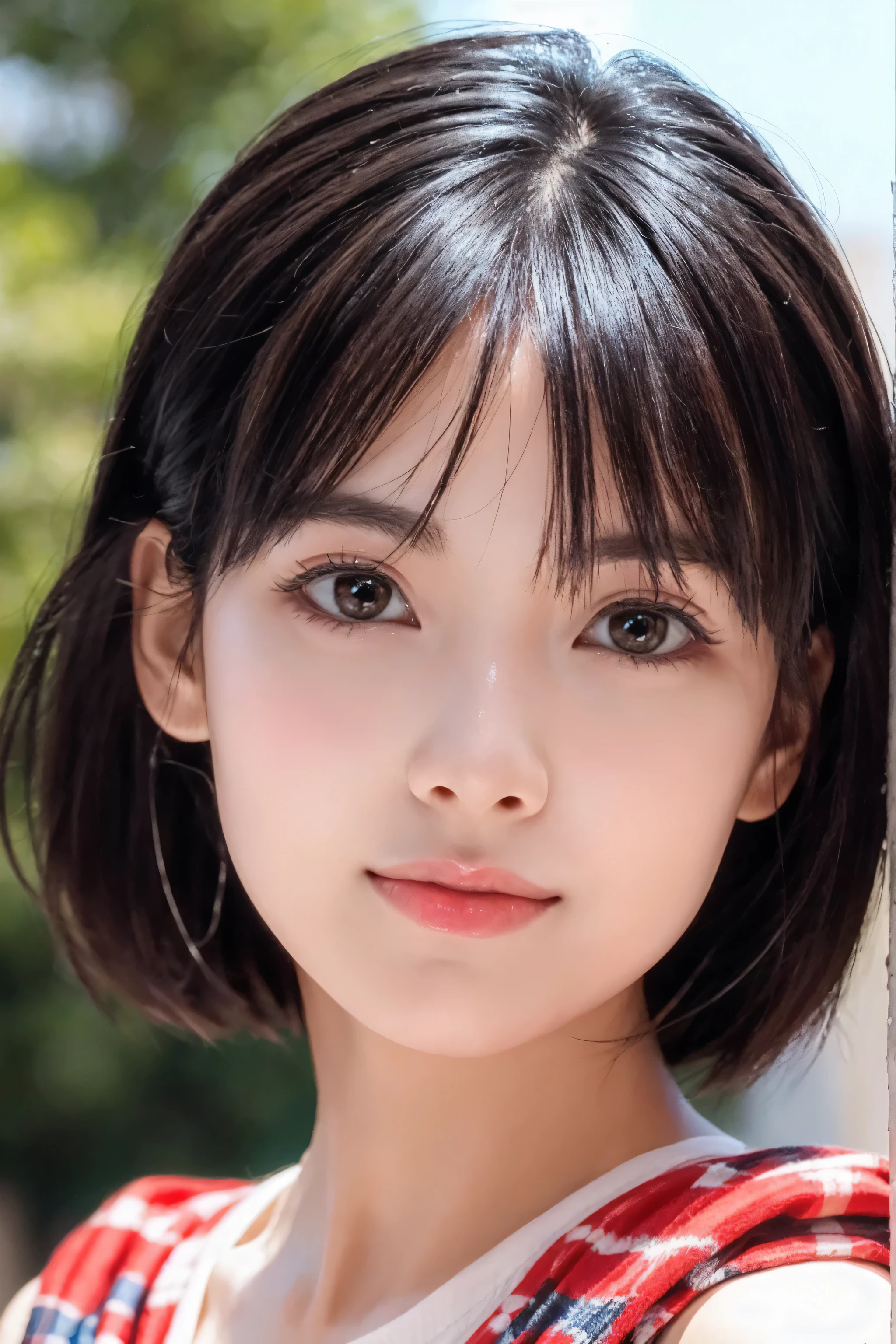 (8k, RAW Photo, Best Quality, Masterpiece:1.2), table top, Ultra Detail, Super Resolution, (Realistic, Realistic Photo:1.37), Portrait, High Detail RAW Color Photo, Professional Photo, Extremely Detailed and Beautiful, Extremely detailed, 8k wallpaper, amazing and detailed, huge file size, official art, highly detailed CG unity 8k wallpaper, highly detailed beautiful girl, highly detailed face, highly detailed eyes, highly detailed skin, highly detailed fingers, highly detailed nose, very detailed detailed mouth , perfect anatomy, highly detailed background, highly detailed clothes, 1girl, ,cute girl, realistic body, fair skin, glowing skin , slim body, handsome body, black hair , short hair, (blunt bangs:1.2), smile, cute, youthful, cute face, realistic face, delicate eyes, drooping eyes, looking at viewer, facing front, standing posture, Contraposto, dynamic lighting, ((face closeup)), (medium chest), (Perfect Body Proportions), (slender Body Proportions), (bedroom), super sexy pose, ((neat dress)),
