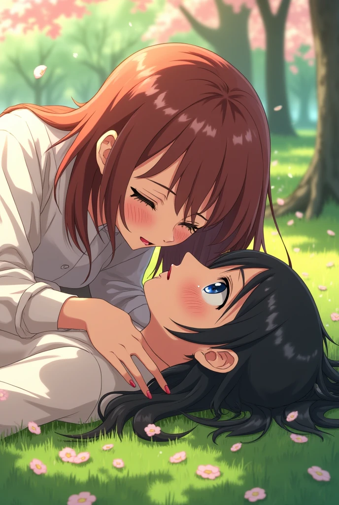 A anime mom getting cpr by her son
