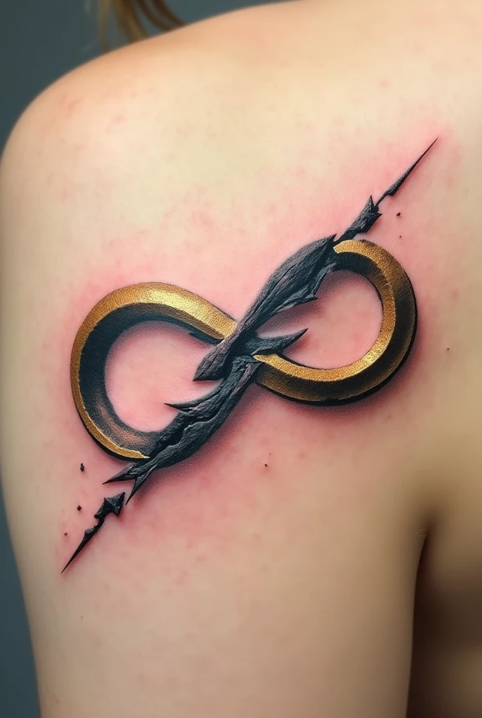make a mark(tatoo) gilded, just make the brand without a body model. Make an infinity symbol being cut by a scratch(all golden)