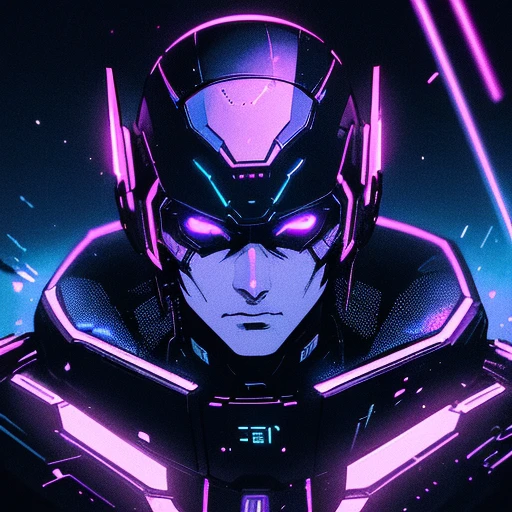 (best quality:1.3), (best performance:1.2), (best illustration:1.2), (Comic style:1.2), (artistic cinematic lighting:1.2) (1man) wearing futuristic electronic robes Cyberpunk technological, his body is covered by metallic parts, in a cinematic horror movie background in a futuristic Cyberpunk city, (wearing a technological electronic helmet:1.2)