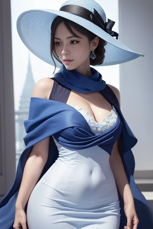 A woman wearing a blue and white hat and a blue scarf, Elegant digital painting, Elegant digital art, Exquisite digital illustrations, Beautiful digital illustrations, Beautiful digital artwork, In the style of digital illustration, Beautiful paintings, Amazing digital illustrations, Beautiful digital painting, Beautiful digital art, Stunning digital painting, Beautiful gorgeous digital art, Beautiful character drawings, realistic digital illustration