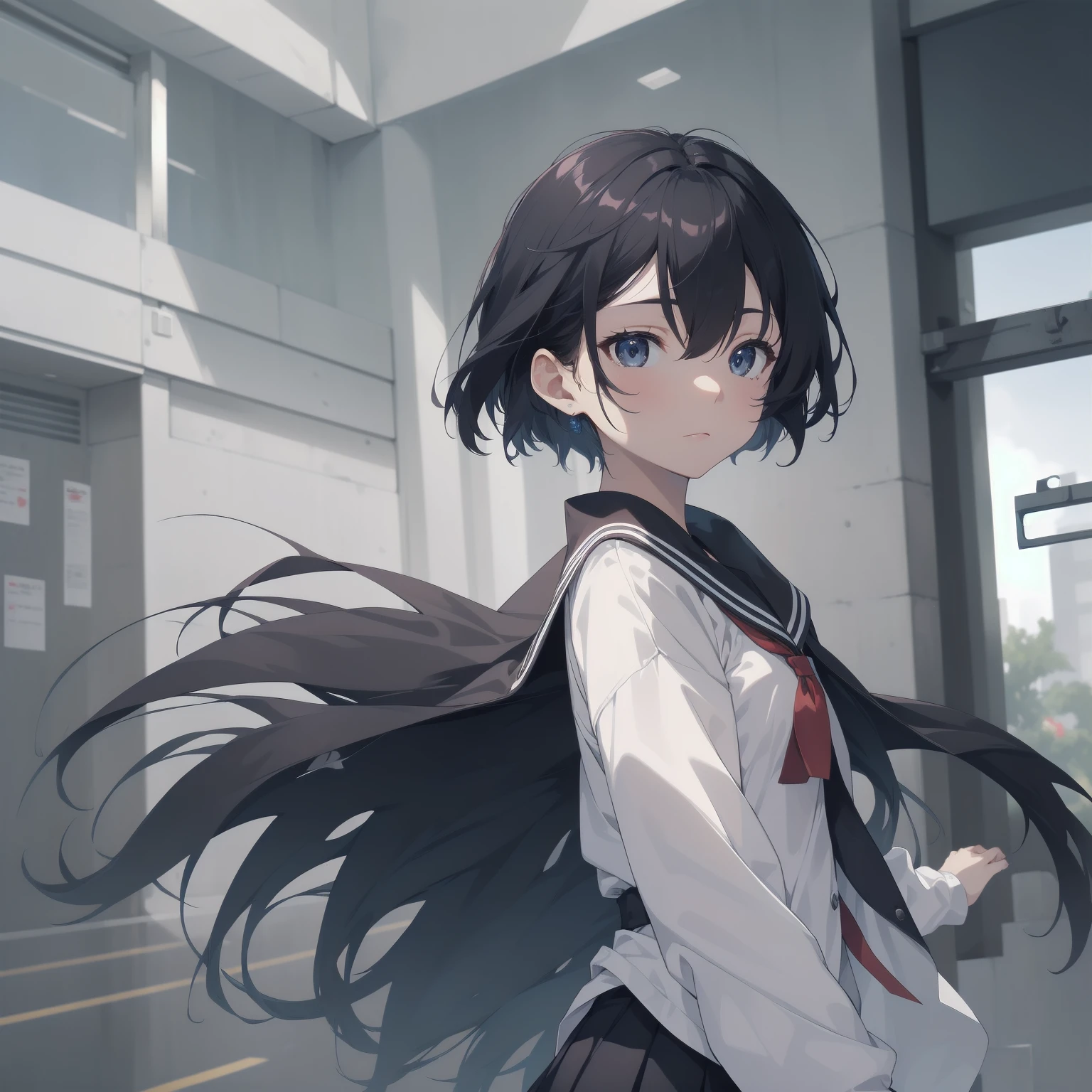 ultra-absurdres-Top quality by artist God, ultra-detailed, high resolution, anime moe artstyle, best anime 8k konachan wallpaper, pixiv contest winner, pool:2810, perfect anatomy,break, 1girl, (Please draw a girl walking sleepily to school alone. )break,(Solo,little female, 13-year-old:1.3),Full limbs, complete fingers,a junior high school student, (very short hair), short cut, flat chest, , small butt, small black eyes, beautiful detailed eyes, well-proportioned iris and pupils, expressive eyes, highres detailed hair, soft expression, salor school_uniform, sailor collar, serahuku, bow, pleated skirt,(Detailed Lighting), (Detailed background), in the School commute route. break,super detailed skin, Best cinematic lighting powered by famous artist, 8k,beauty illustration,photoshop_(medium),very aesthetic,break,((artist:izumi_tsubasu )), artist:clamp ,artist:carnelian ,artist:kantoku ,