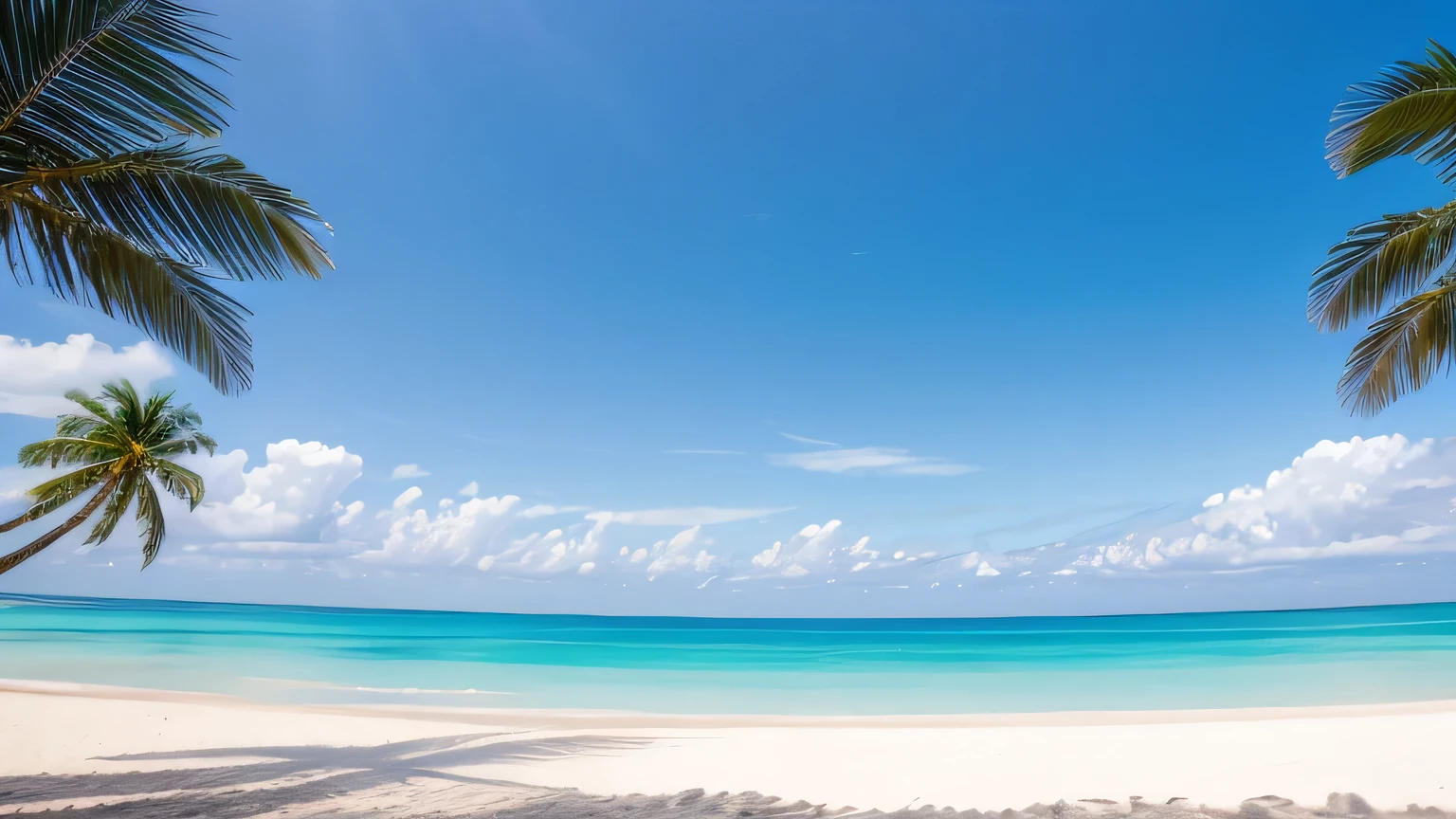 Blue sky　White cloud　White beach　Palm tree