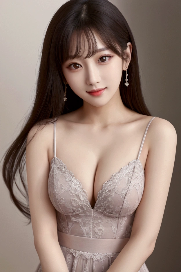 {{{masterpiece}}}, {Highest quality}, {Very detailed}, {8k wallpaper}, {Very detailed background},(8k, Highest quality, masterpiece, Ultra-high resolution:1.2), Eyes with fine gradation, Beautiful K-POP idol, 20-year-old, Portraiture, Are standing, Cleavage, View your viewers, smile,