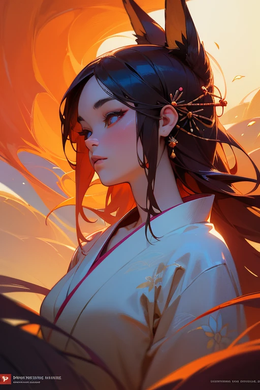 beautiful detailed kitsune,beautiful detailed eyes,beautiful detailed lips,extremely detailed face and features,longeyelashes,1girl,nude,elegant flowing kimono,intricate japanese floral patterns,warm soft lighting,cinematic composition,dramatic lighting,highly saturated colors,vibrant colors,fantasy art,digital painting,concept art,photorealistic,best quality,8k,highres,masterpiece,ultra-detailed,realistic,photo-realistic,without-clotes