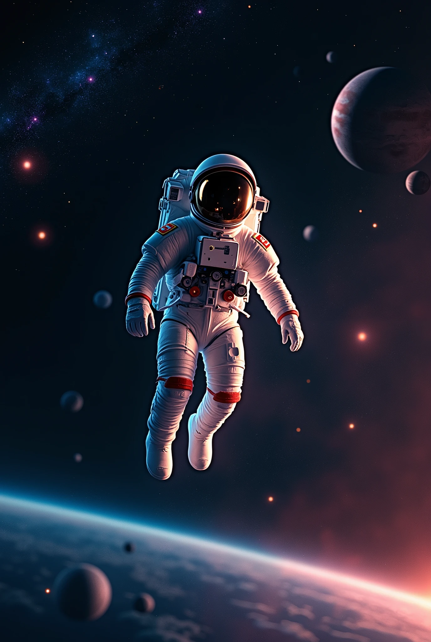 A person listening to very cheerful music in space, observing the infinite where they can see some FM antennas.
