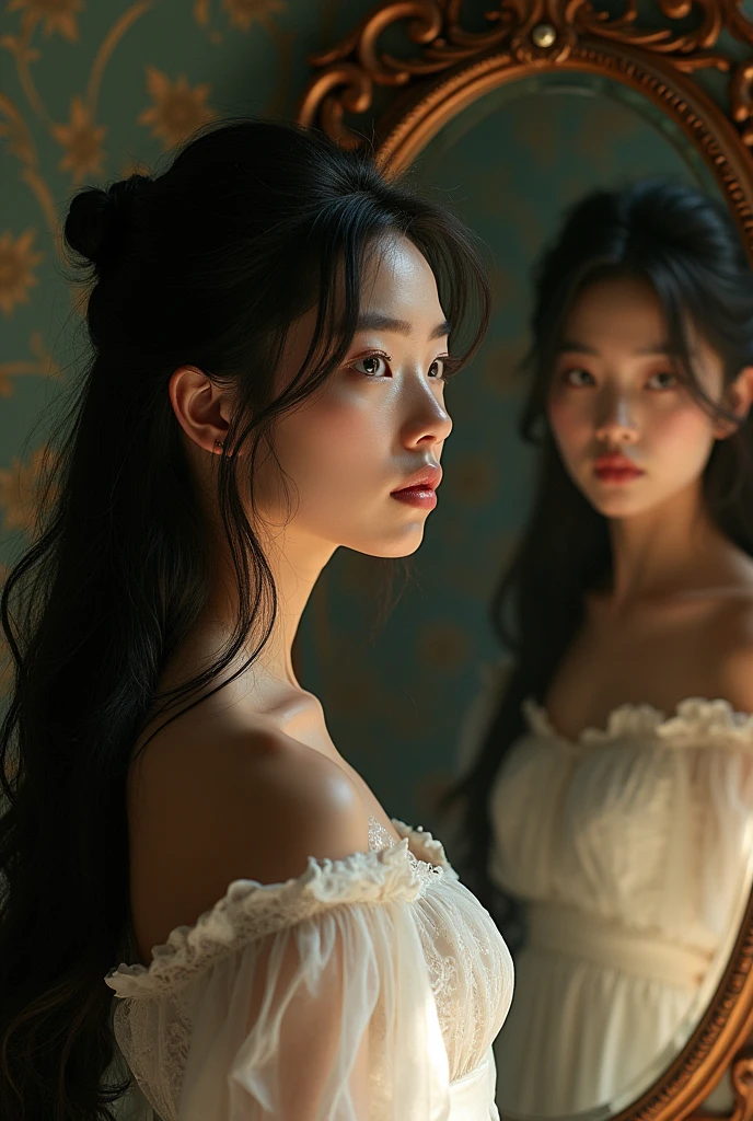 yinlin,looking in the mirror