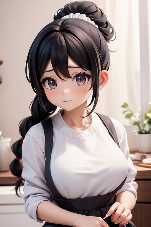 30-year-old woman、Mother,Married women,apron,Hair tied up,Braiding,Black Hair,kind,