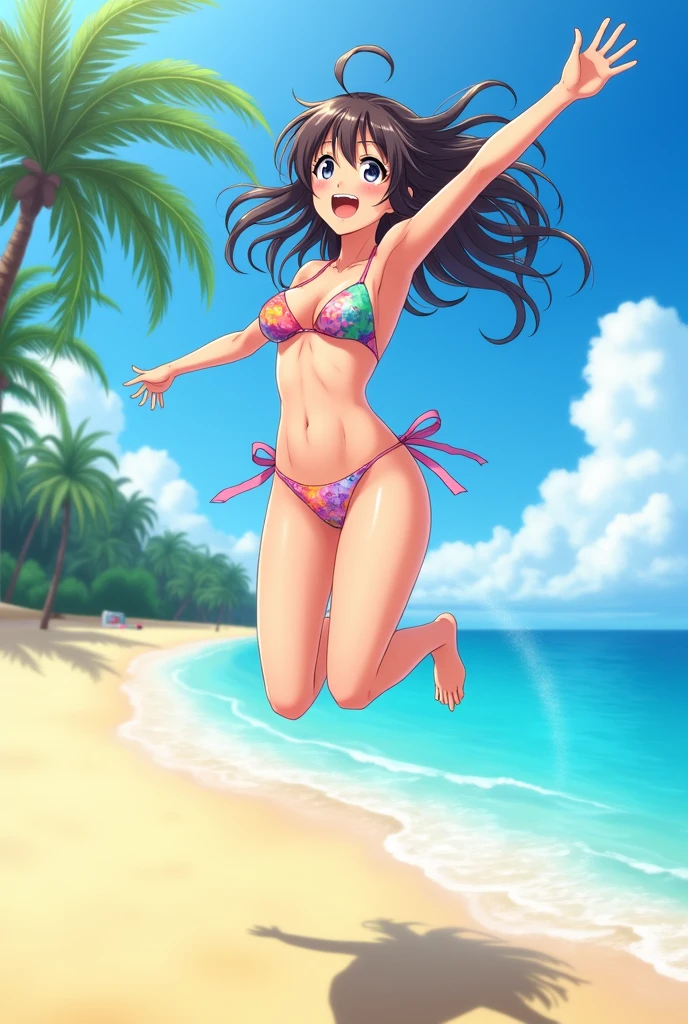Japanese anime character
Bikini outfit
Thong
Bikini flying off