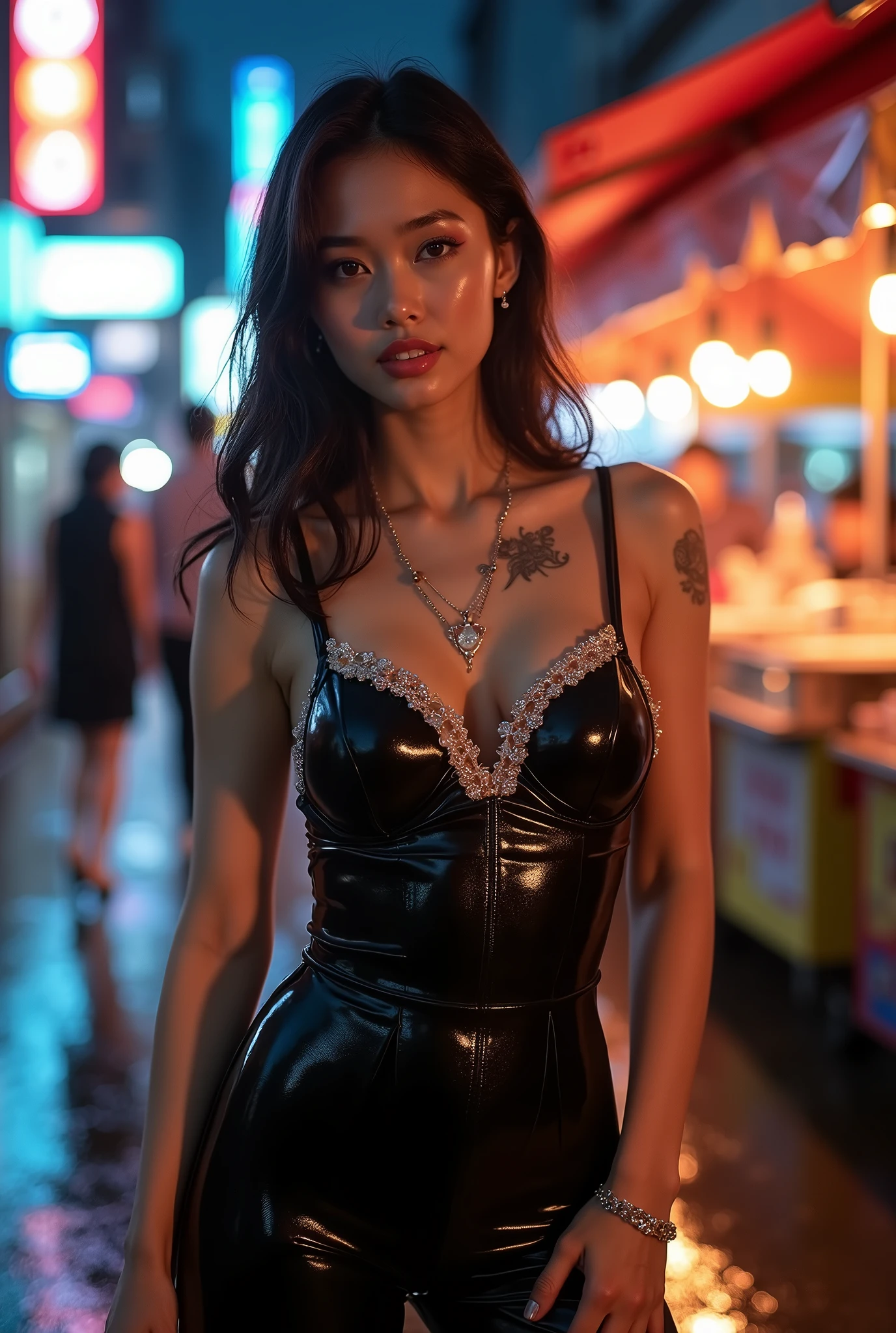 Thai girl in a latex suit transparent bustier