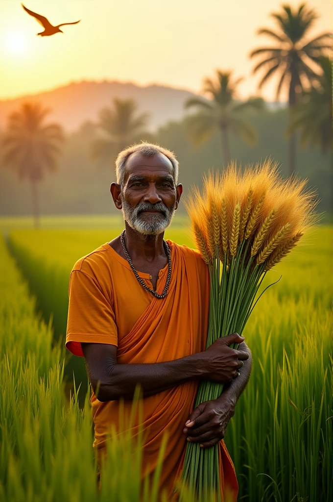 Can you make an image farmer  holding on rice wheat? that's image look like a Kerala farmer
