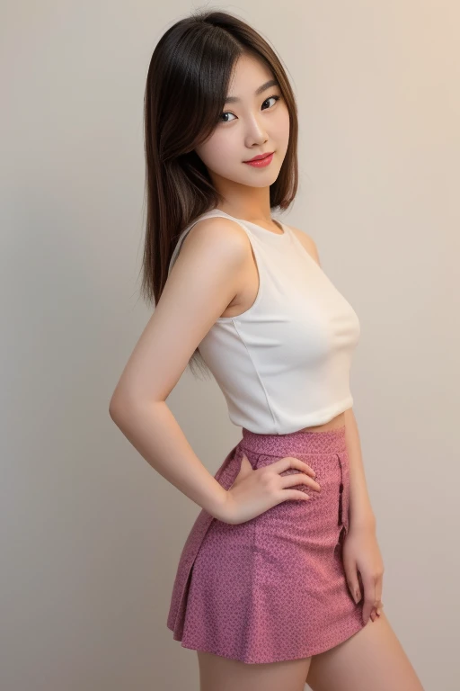 Close-up of a woman in a short skirt posing for a photo, korean girl, gorgeous young korean woman, beautiful south korean woman, beautiful young korean woman, young and cute girl, beautiful Asian girl, korean woman, Korean female fashion model, Asian girl, wearing a cute top, beautiful elegant pose, Chinese girl, cute young woman, young Asian girl
