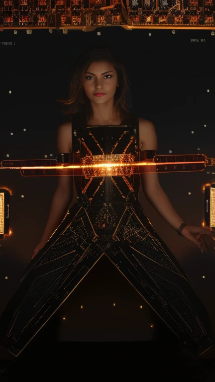 realistic photo, full shot (full body), masterpiece, (ohwx woman), Natalie Dormer, short flaming hair, Composed of fire elements, hero action postures,transparency, Sci-fi light effects,(Light-emitting circuit board:1.6), Flame skin,Flame print, on fire, fire elemental, fire magic, raw photo,full shot, magic, fantasy imersive dark background, contrast between the burning figure and the dark background,