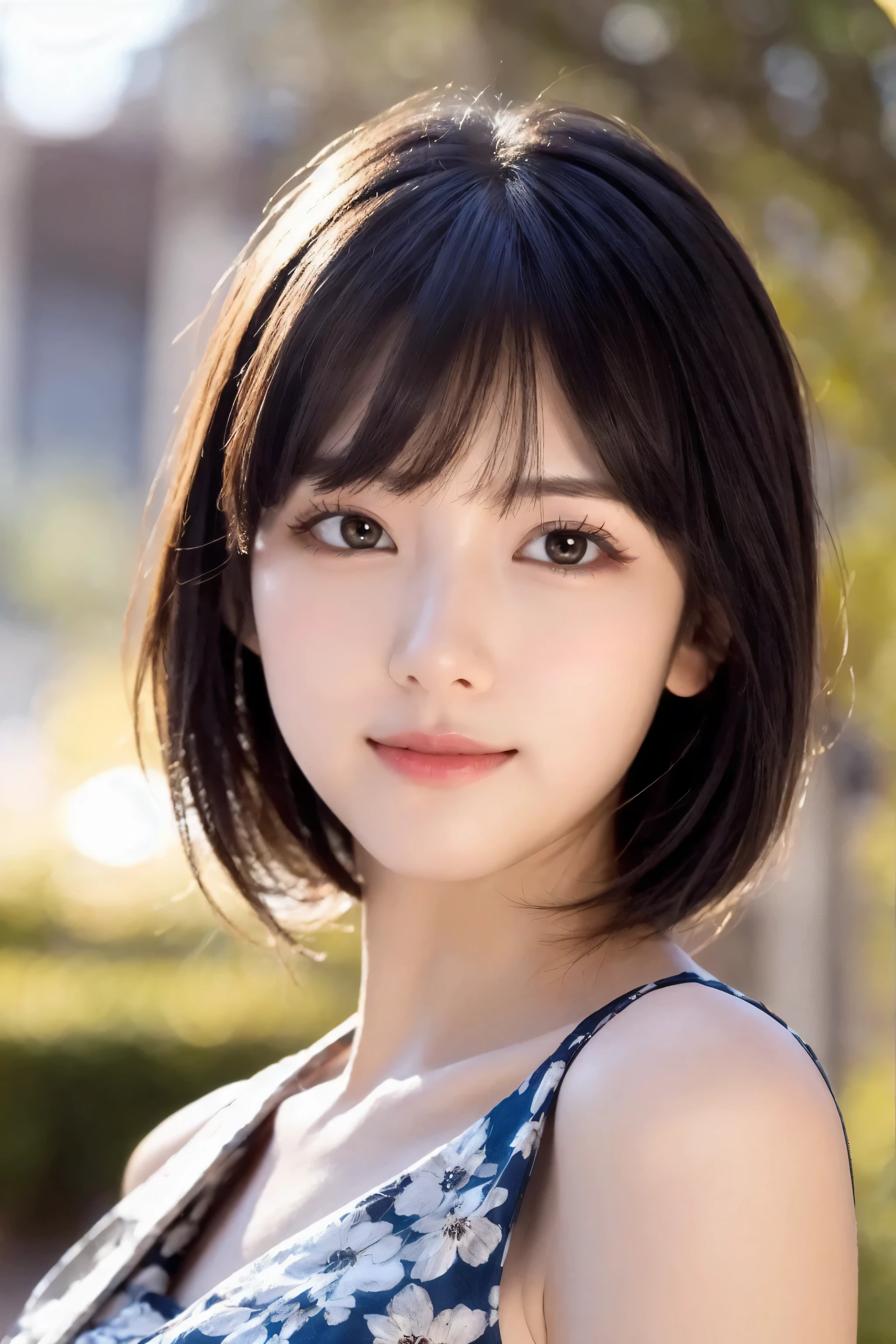 (8k, RAW Photo, Best Quality, Masterpiece:1.2), table top, Ultra Detail, Super Resolution, (Realistic, Realistic Photo:1.37), Portrait, High Detail RAW Color Photo, Professional Photo, Extremely Detailed and Beautiful, Extremely detailed, 8k wallpaper, amazing and detailed, huge file size, official art, highly detailed CG unity 8k wallpaper, highly detailed beautiful girl, highly detailed face, highly detailed eyes, highly detailed skin, highly detailed fingers, highly detailed nose, very detailed detailed mouth , perfect anatomy, highly detailed background, highly detailed clothes, 1girl, 17 year old girl, cute girl, realistic body, fair skin, glowing skin , slim body, handsome body, black hair , short hair, (blunt bangs:1.2), smile, cute, youthful, cute face, realistic face, delicate eyes, drooping eyes, looking at viewer, facing front, standing posture, Contraposto, dynamic lighting, ((face closeup)), (medium chest), (Perfect Body Proportions), (slender Body Proportions), (bedroom), super sexy pose, ((neat dress)),