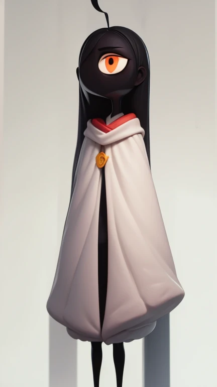 　　height: 130cm　Standing picture Simple design　The dress is a one-piece　camisole　Sleeveless　No sleeve　Long Hair　Long black hair　Hair is black　Red eyes　Shoulder-baring ahoge　Kokeshi
