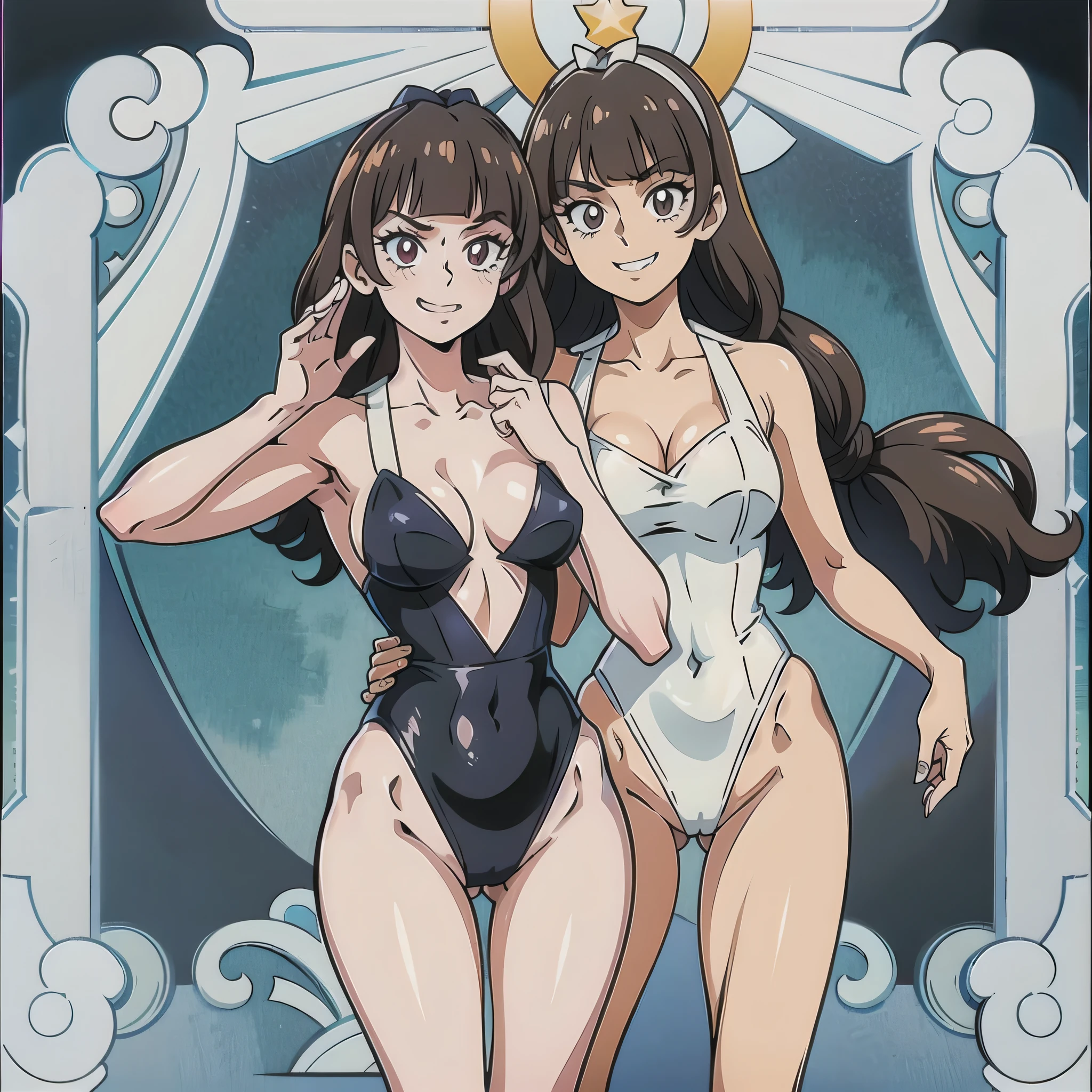 1 girl, (solo), ((amanogawaki)), best quality, highres, high quality, 8k, HD, super detail, ((anatomically correct)), UHD, accurate, (masterpiece:1.0), (high quality:1.0), (ultra detailed), ((Adult:1.4)), (High waist Black Leotard), Smug Grin, Hands behind