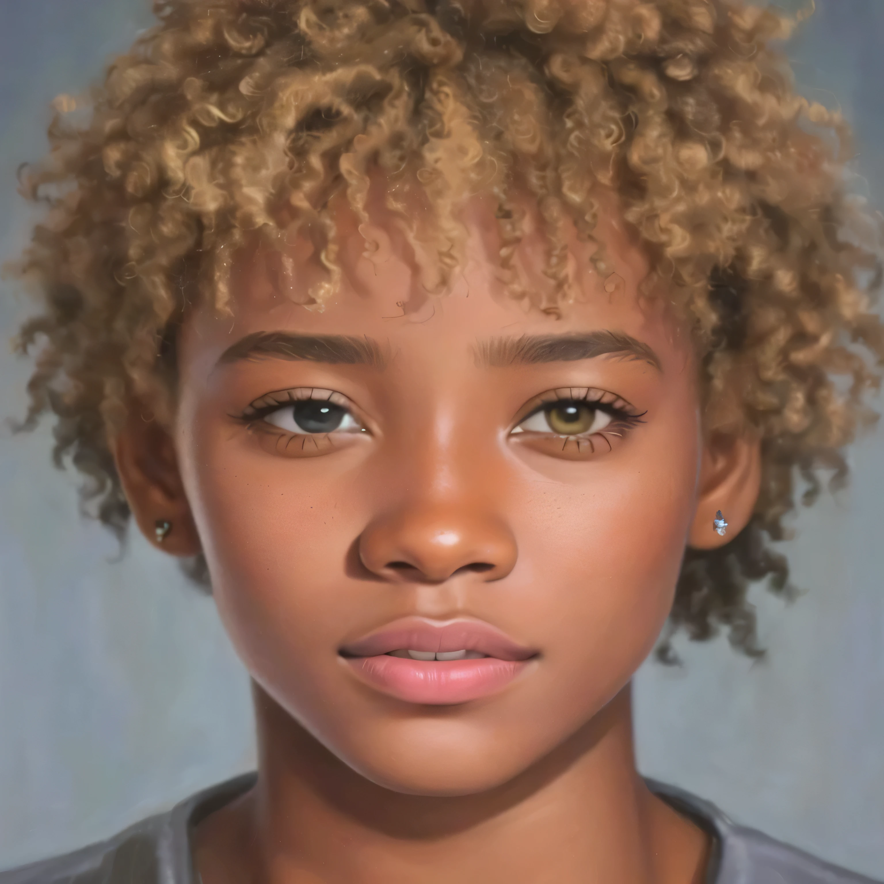 a close-up of a young woman with short afro hair, Retrato de Willow Smith, blacksmith willow portrait, true-to-life portrayal, detailed color portrait, medium close-up portrait, realistic studio portrait, ultra true-to-life portrayal, hyperrealistic teen, high detailed portrait, hypertrue-to-life portrayal, belo detailed portrayal, realistic detailed face portrait, detailed portrayal, phototrue-to-life portrayal, portrait ultra detailed