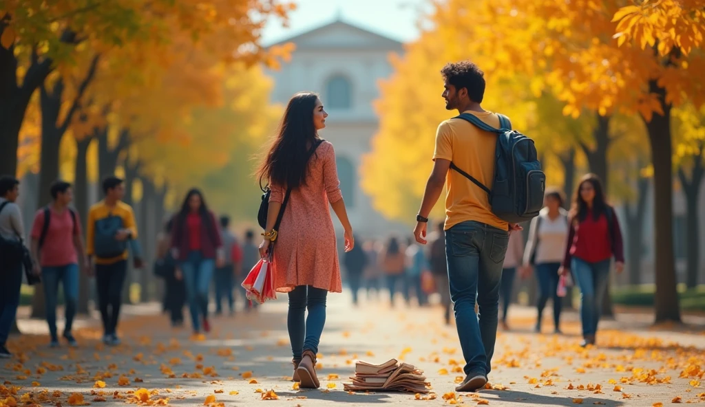पहली मुलाकात: सौरभ और आर्या की पहली मुलाकात कॉलेज के कैंपस में हुई। दोनों अपने-अपने दोस्तों के साथ थे, जब गलती से उनका आमना-सामना हुआ। सौरभ की किताबें गिर गईं, और आर्या ने उन्हें उठाने में मदद की। उन दोनों की नज़रें मिलीं, और एक अनजाना सा एहसास दोनों के दिलों में जाग उठा।