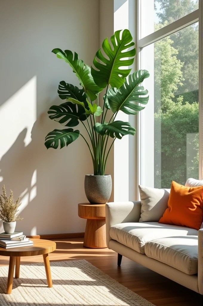 I want you to create an interior design where a plant is the focal point.