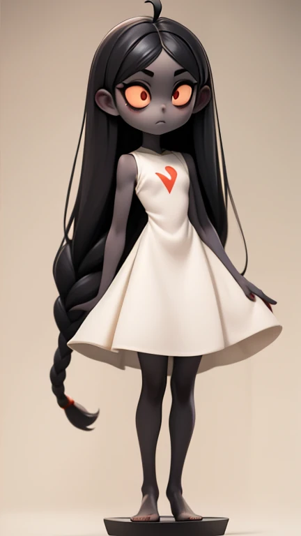 　Primary school students　young　small　height: 130cm　Standing picture Simple design　The dress is a one-piece　camisole　Sleeveless　No sleeve　Long Hair　Long black hair　Hair is black　Red eyes　Shoulder-baring ahoge　Kokeshi
