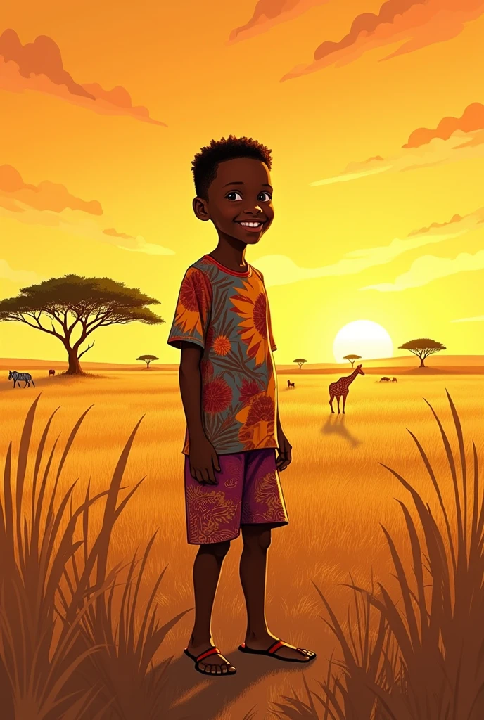 2d illustration Savannah African boy
