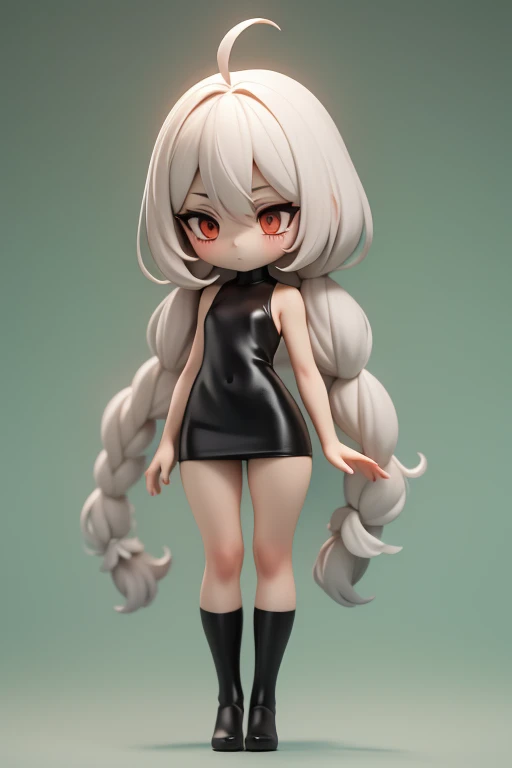 　Primary school students　young　small　height: 130cm　Standing picture Simple design　The dress is a one-piece　camisole　Sleeveless　No sleeve　Long Hair　Long black hair　Hair is black　Red eyes　Shoulder-baring ahoge　Kokeshi
