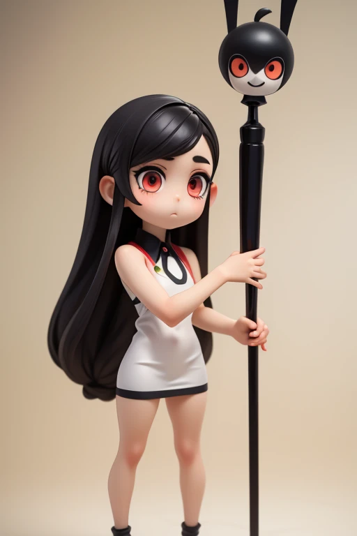 Primary school students young small height: 130cm Standing picture Simple design The dress is a one-piece camisole Sleeveless No sleeve Long Hair Long black hair Hair is black Red eyes Shoulder-baring ahoge Kokeshi