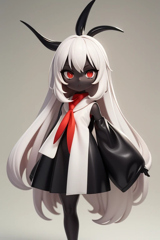 height: 130cm Standing picture Simple design The dress is a one-piece camisole Sleeveless No sleeve Long Hair Long black hair Hair is black Red eyes Shoulder-baring ahoge Kokeshi