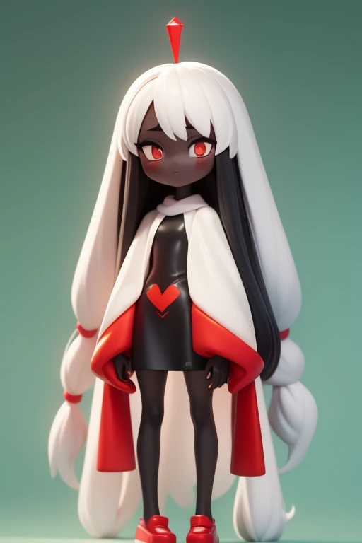 　Primary school students　young　small　height: 130cm　Standing picture Simple design　The dress is a one-piece　camisole　Sleeveless　No sleeve　Long Hair　Long black hair　Hair is black　Red eyes　Shoulder-baring ahoge　Kokeshi
