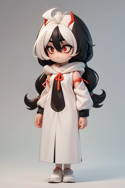 　Primary school students　young　small　height: 130cm　Standing picture Simple design　The dress is a one-piece　camisole　Sleeveless　No sleeve　Long Hair　Long black hair　Hair is black　Red eyes　Shoulder-baring ahoge　Kokeshi
