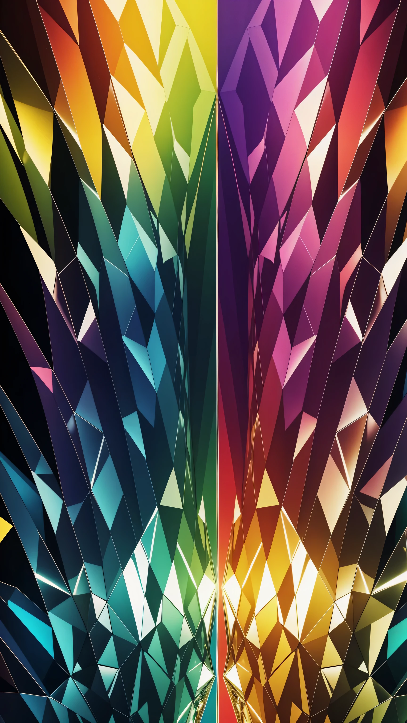 (masterpiece, Highest quality, Very detailed, 8k wallpaper), Abstract color splashes, Rainbow vibrant, sharp、Straight、reflection、Geometric pattern、Cut gemstones
