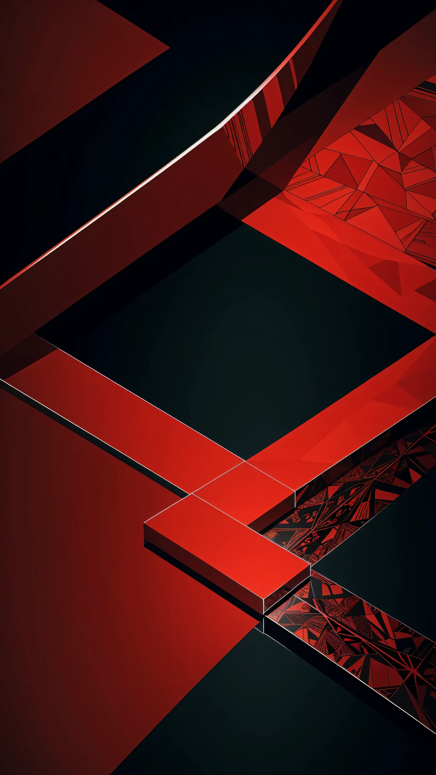 (masterpiece, Highest quality, Very detailed, 8k wallpaper), Abstract color splashes, Red and Black、Vibrant, sharp、Straight、reflection、Geometric pattern、Cut gemstones