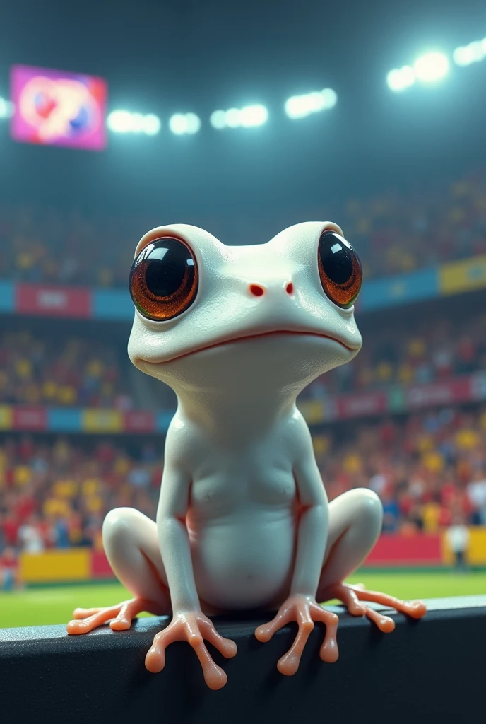 White frog in the stands crying because they lost the futsal game.