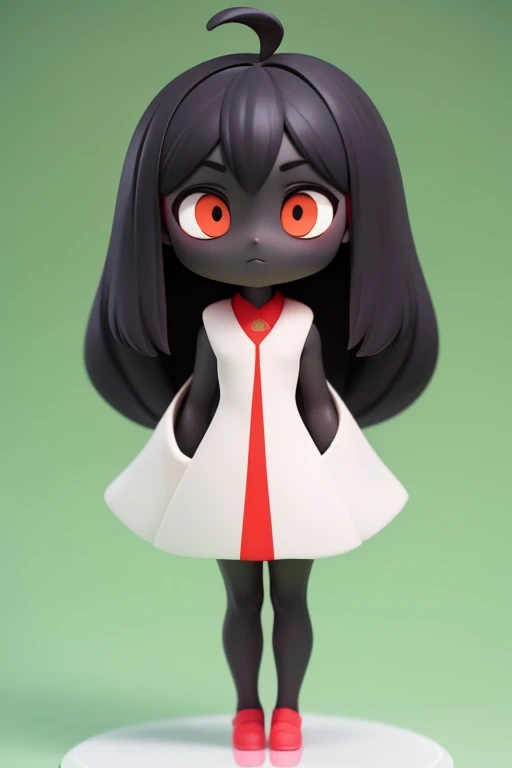 　Primary school students　young　small　height: 130cm　Standing picture Simple design　The dress is a one-piece　camisole　Sleeveless　No sleeve　Long Hair　Long black hair　Hair is black　Red eyes　Shoulder-baring ahoge　Kokeshi
