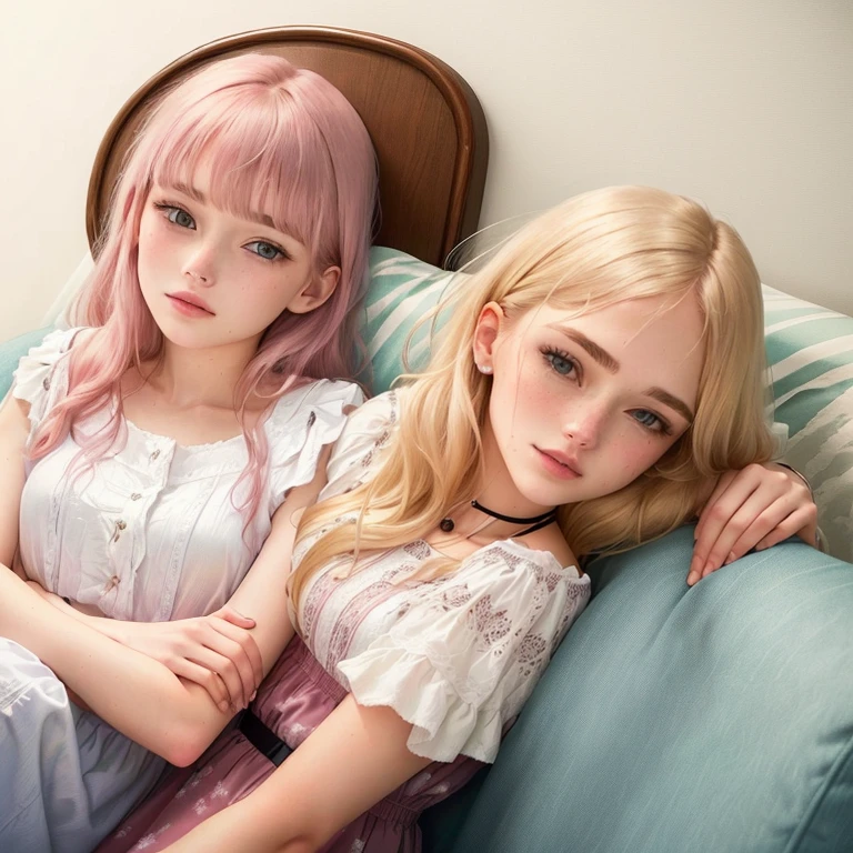 two women sitting together on the sofa, very very low quality picture, two girls, scandi and rent, Neighbors, with wet faces!!, very very low quality, sisters, arm around her neck, With her for a long time, with a twin, photo on Snapchat, with a wart, 📷 absence and a boor, beautiful girls