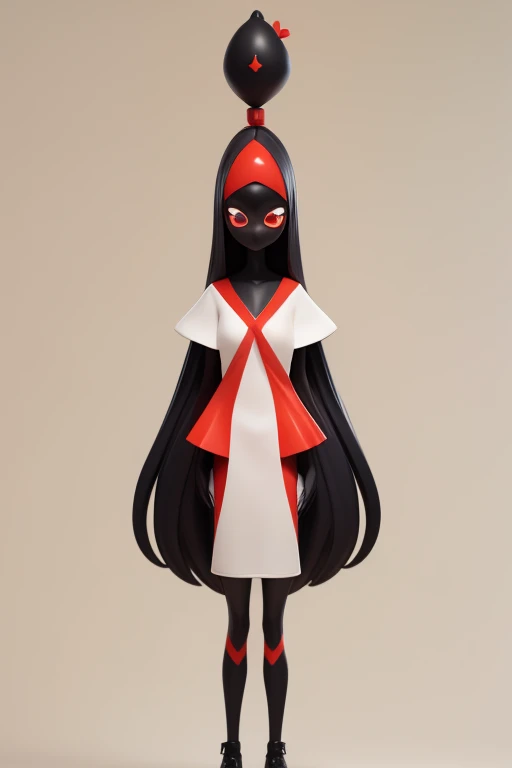 Primary school students young small height: 130cm Standing picture Simple design The dress is a one-piece camisole Sleeveless No sleeve Long Hair Long black hair Hair is black Red eyes Shoulder-baring ahoge Kokeshi
