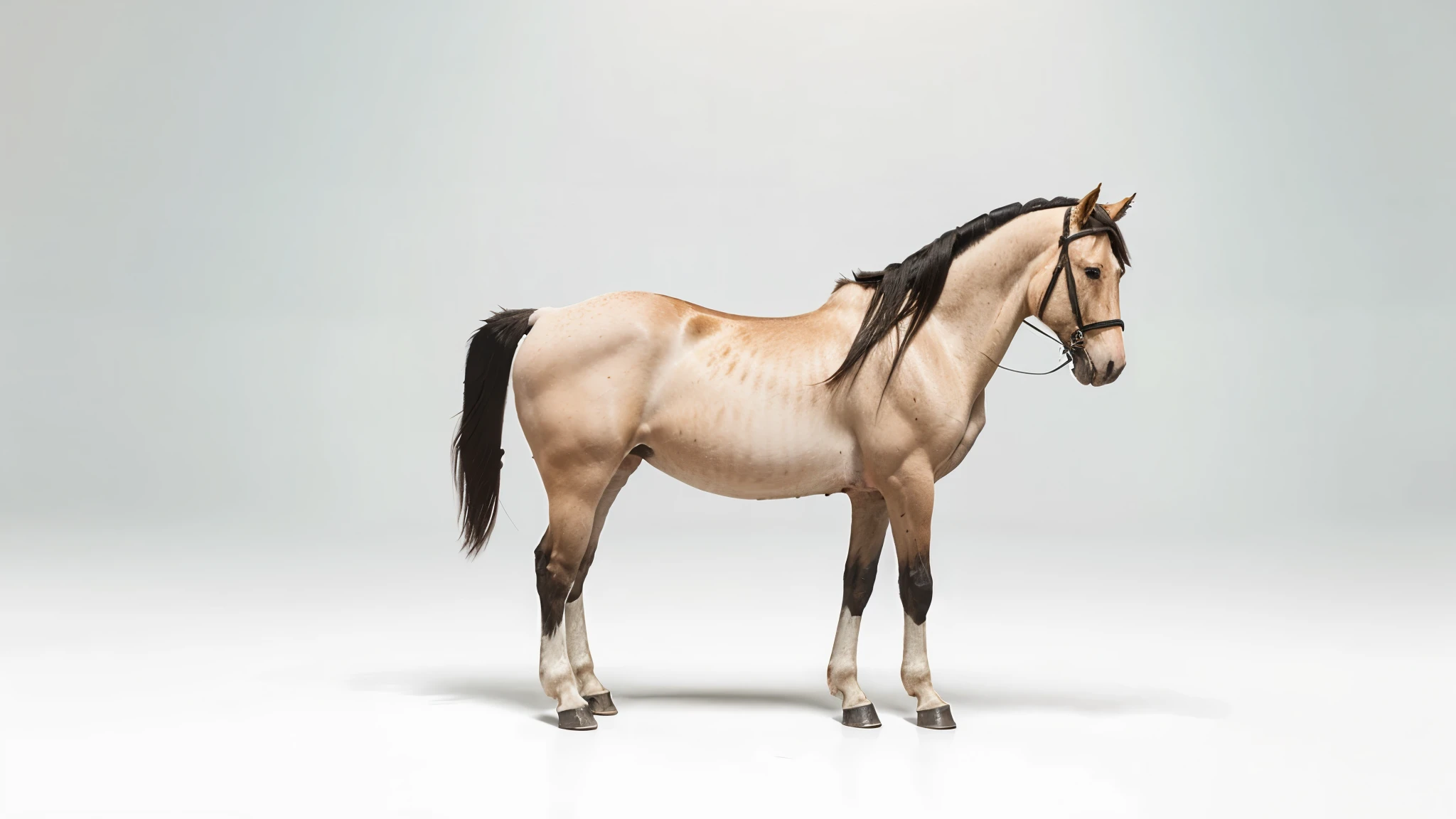 Realistic looking horse, standing, isolated on the white background