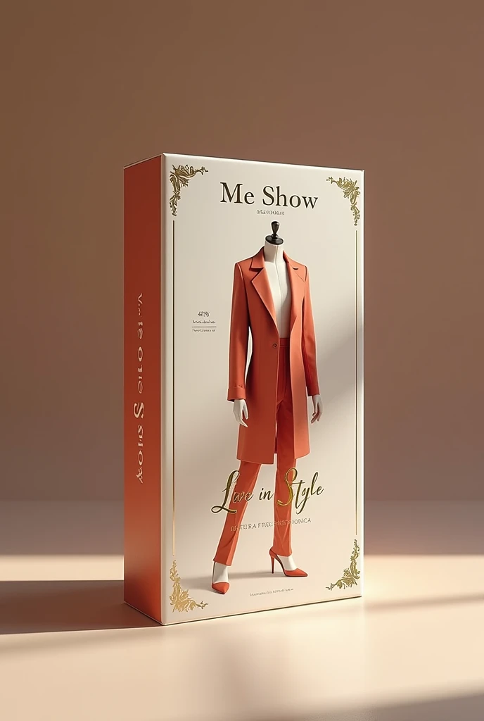 Packaging clothing brand name me show tag line live in style