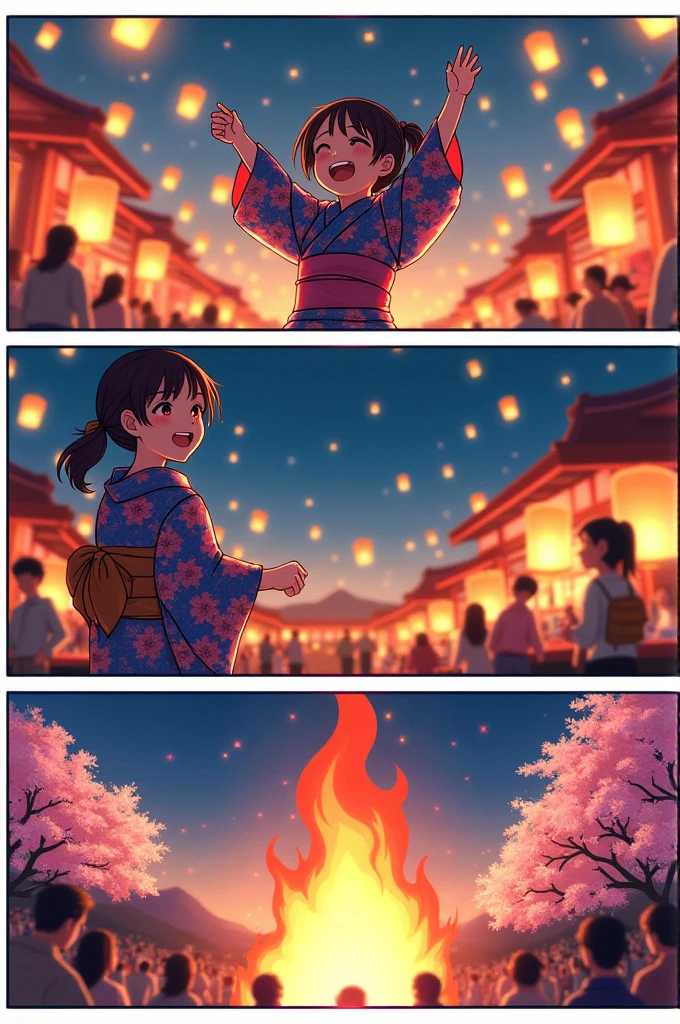 Obon festival in 3 panels comic