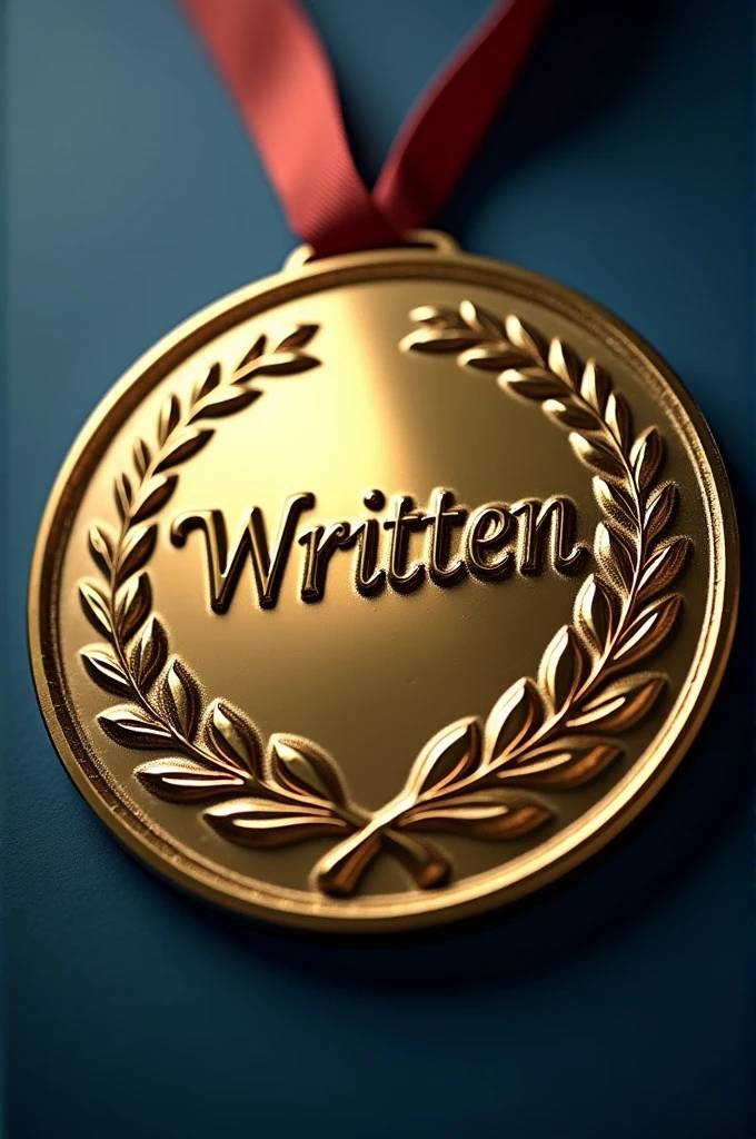 Create an image of a gold medal with the word "written" on it. "consultoria J.Castro team"
