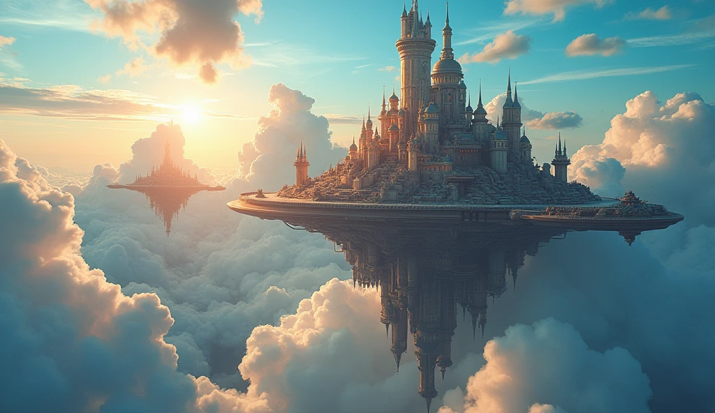 (Highest quality,High resolution,masterpiece:1.2),Very detailed,(Realistic:1.37),((Gigantic Castles Floating in the Sky)),((Equipped with Exceptional Propulsion Systems)),(Metallic texture),Vibrant colors,SF Aesthetics,Intense perspective,Modern miracle,Forward-Thinking Mindset,Technological Advancement