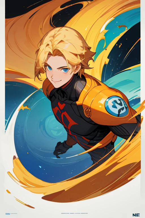 American landscape image by Ney-York, movie poster, Hyper-realistic illustrations, detailed illustrations of characters, organic shapes and curved lines, --v6.
A guy in good physical shape, blue eyes and blond hair, A smile on his face.
Perfect color combination 