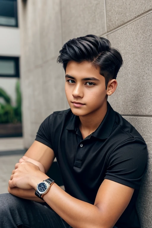 A15 years old business man boy wearing watch pose hair colour black
