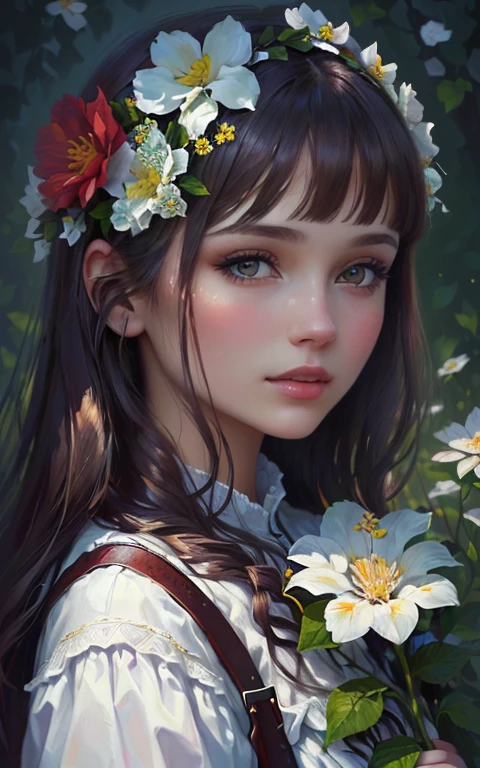 Close-up of a young woman with a flower in her hair, Digital art!!, Catherine, Anna Nikonova, aka Newmilky, Ukraine. professional photo, Nina Petrovna Valetova., inspired by Vlady Kibalchich Russakov, made in photoshop, Digital art picture, Seasons!! : 🌸 ☀ 🍂 ❄, Collectible Card Fund