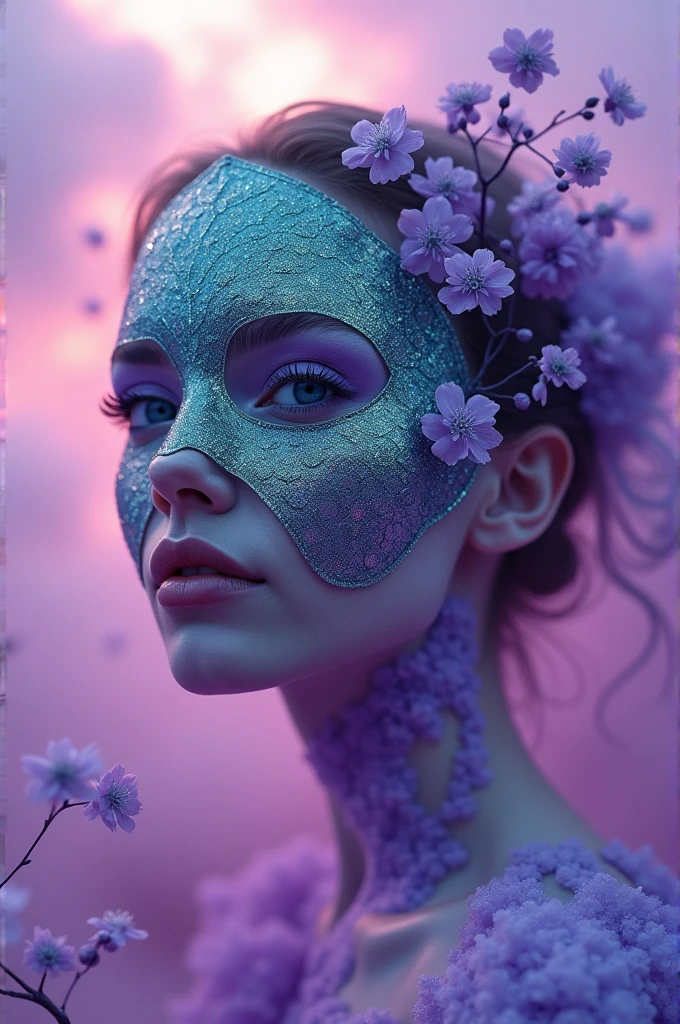 Woman with a face mask on a purple face