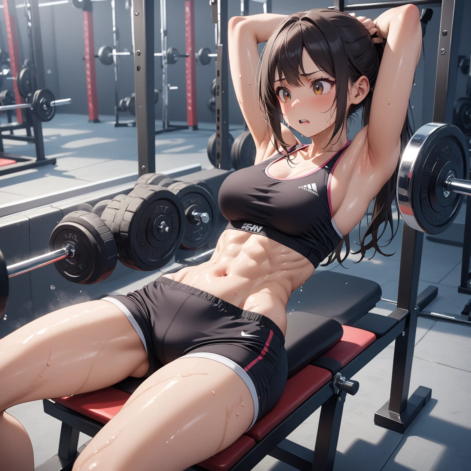 Fit Girl Sit-ups Sweaty painful sports gym