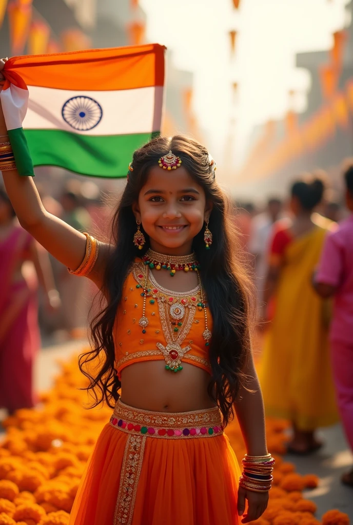 holding indian flag、Beautiful and cute Indian